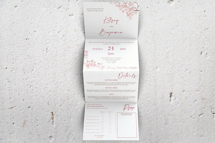 Accordion Wedding Invitation White Blossom
