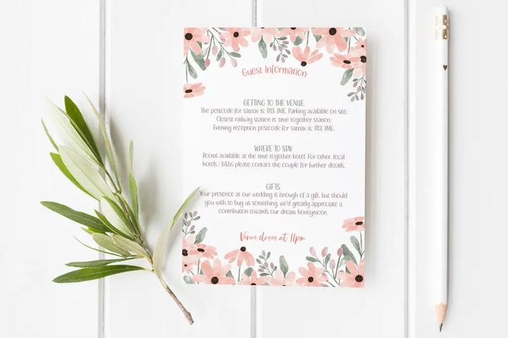 Guest Information & QR code Card Wild Flower