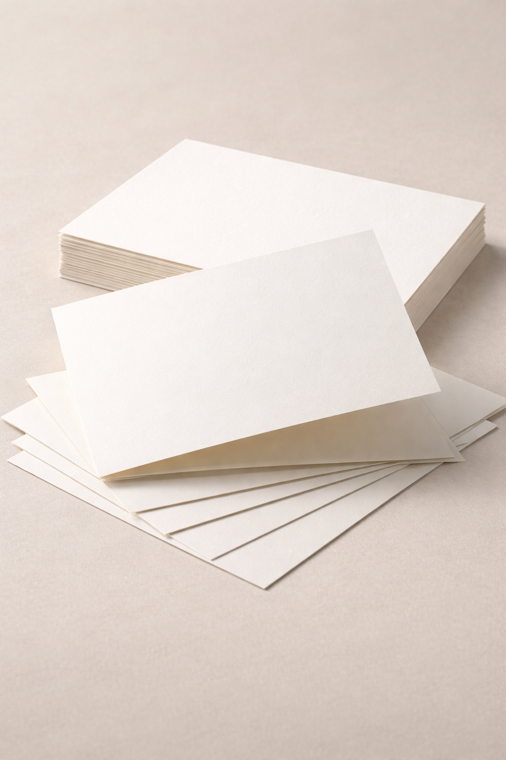 Stack of naturally white paper on a beige surface