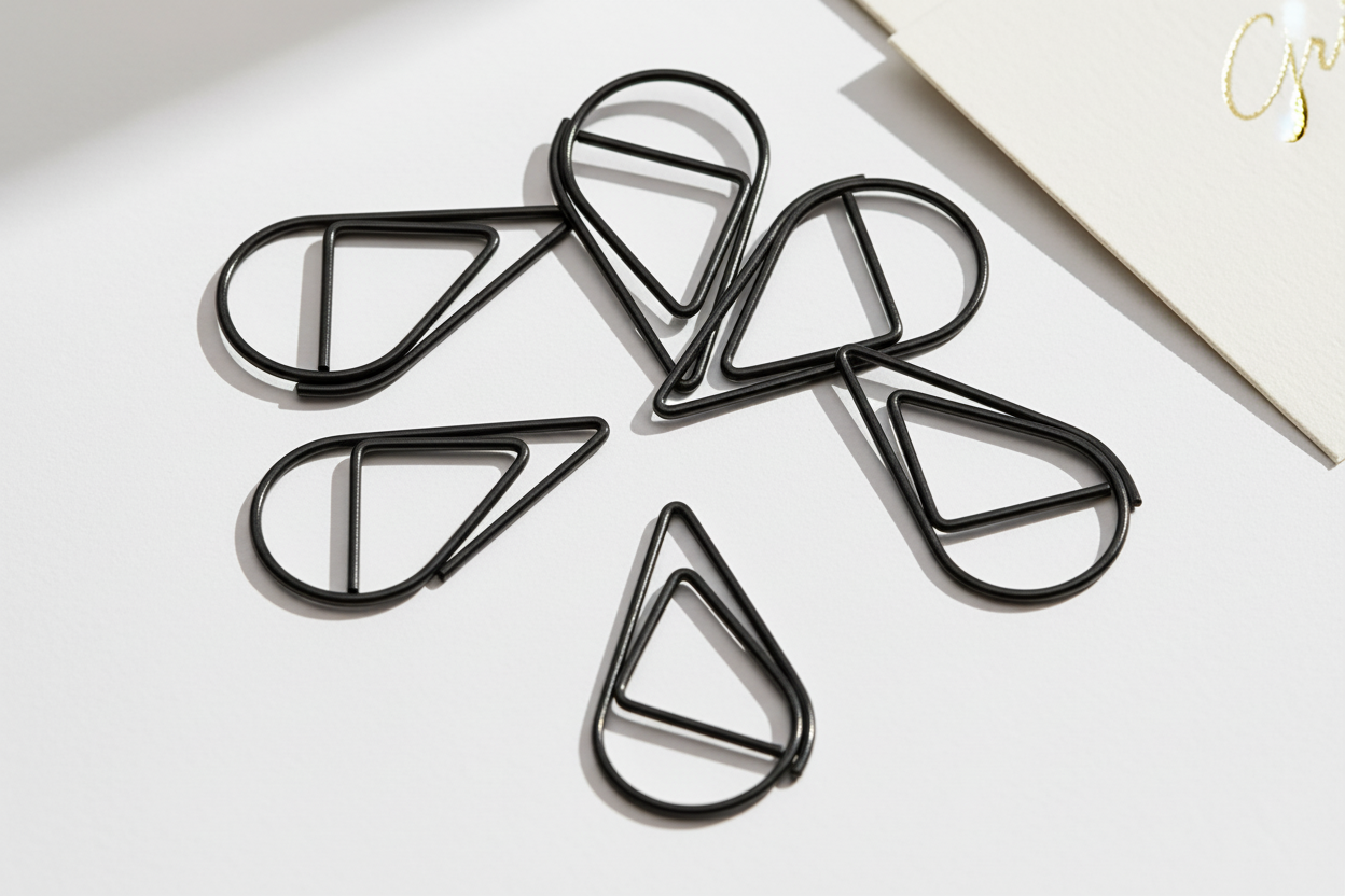 Black tear drop paperclips with stationery