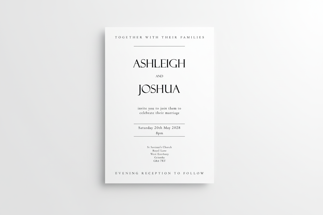 Delicate white background wedding invitation mockup