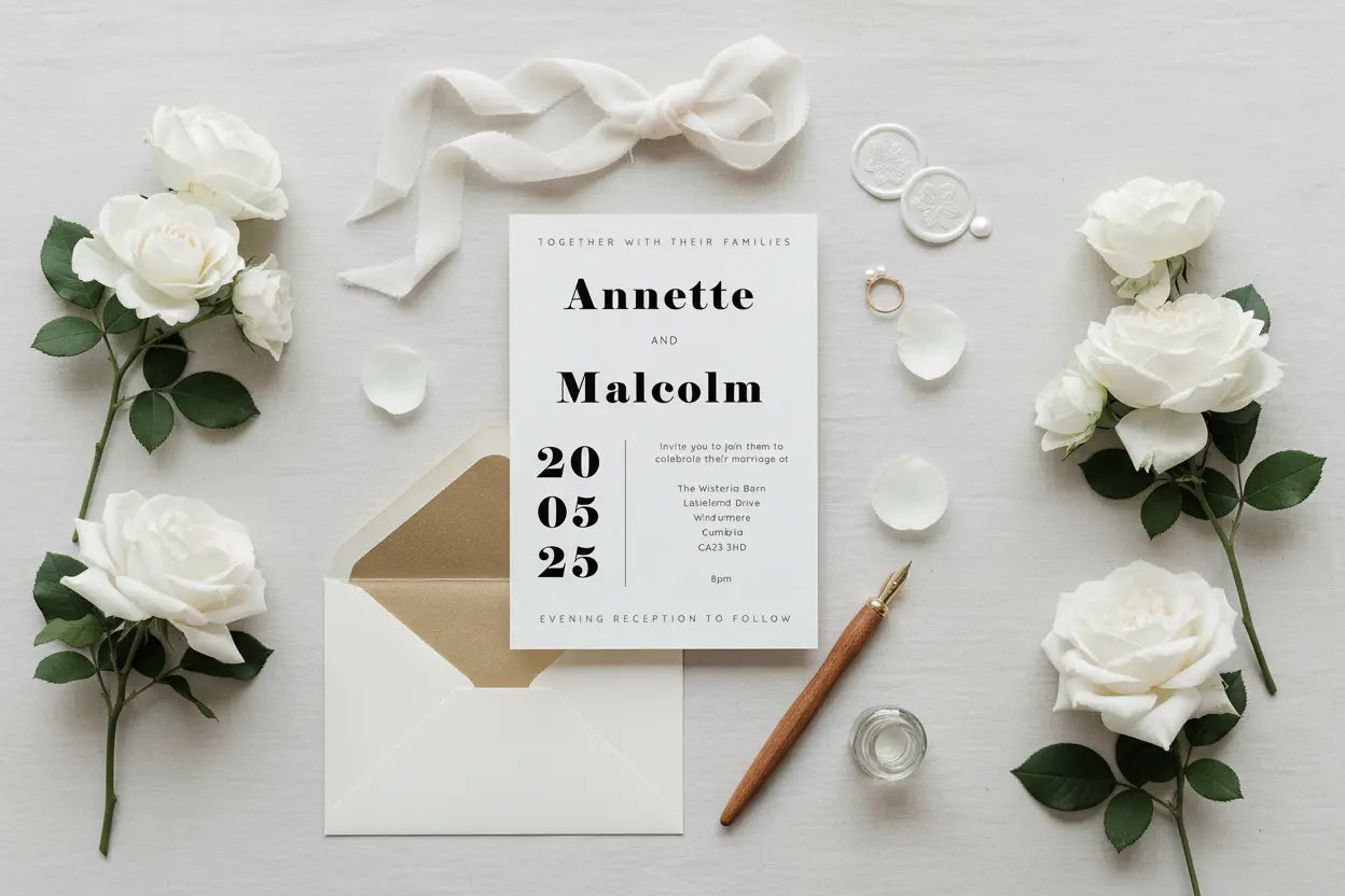 Flat lay wedding invitation mockup