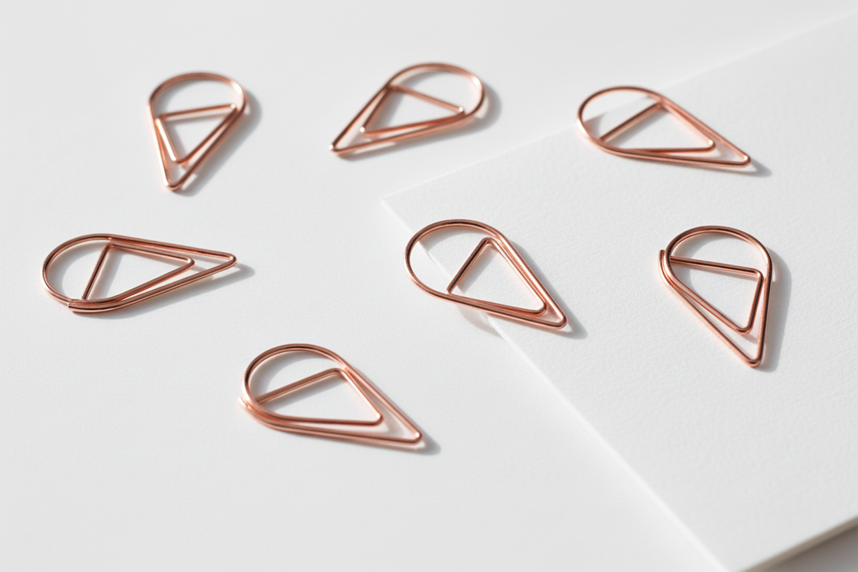 Rose gold tear drop paperclips with bolder colour