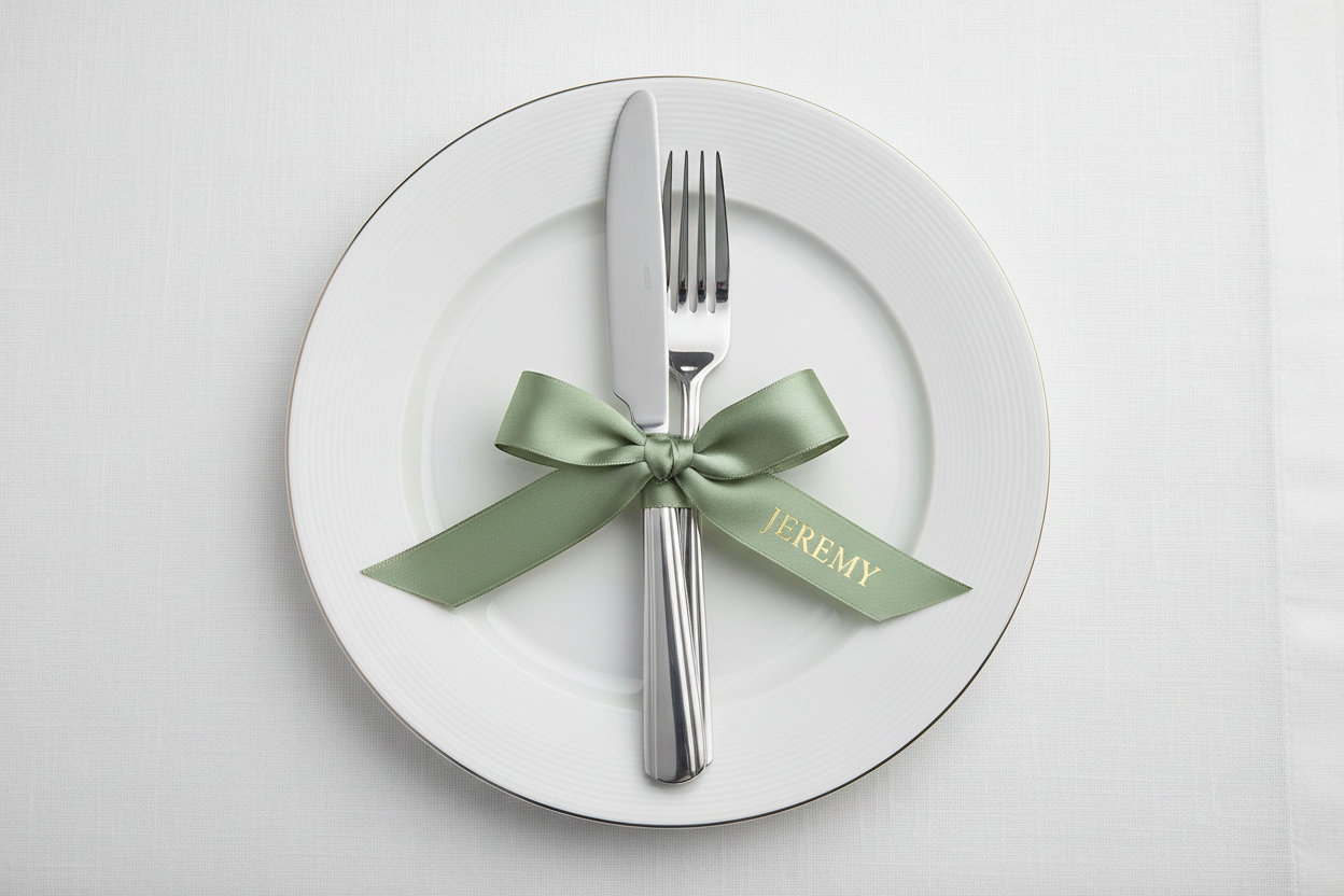 Sage green ribbon with Jeremy on right tail only