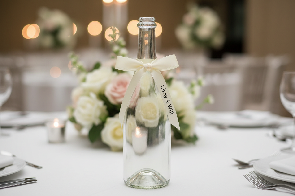 Wedding bow on plain bottle