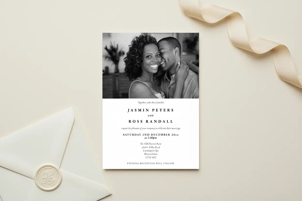 Zoomed Wedding Invitation Flat Lay